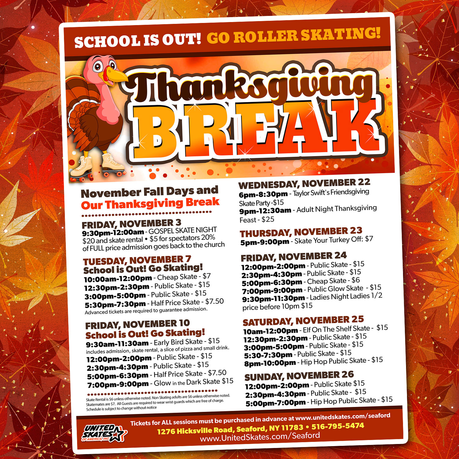 United Skates Thanksgiving Break Schedule