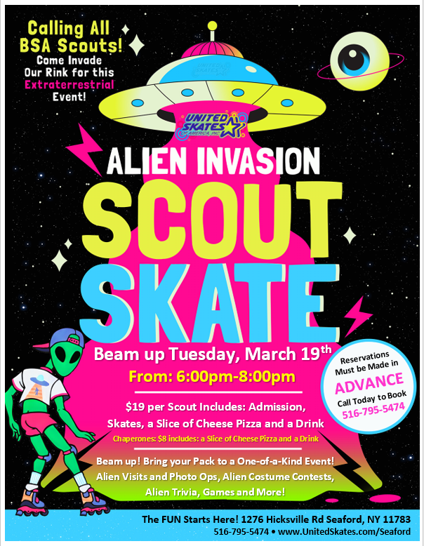 Calling all BSA Scouts to United Skates in Seaford, NY