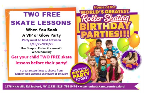 2 FREE Skate Lessons when booking your Skate Birthday at United Skates