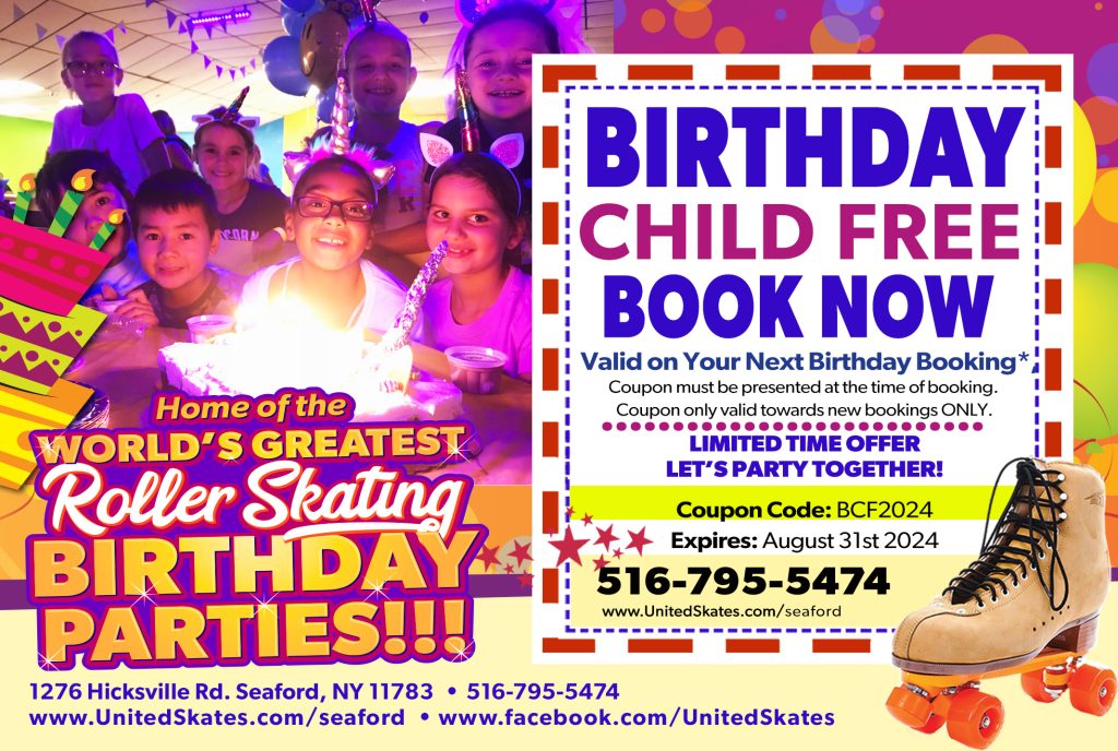 Birthday Child is FREE special Discount on Kids Birthday Parties at United Skates