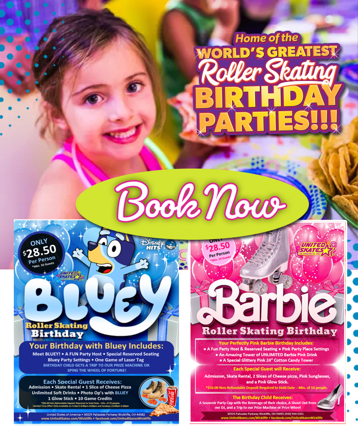 Book Your Birthday Party Package with Barbie or Bluey at United Skates
