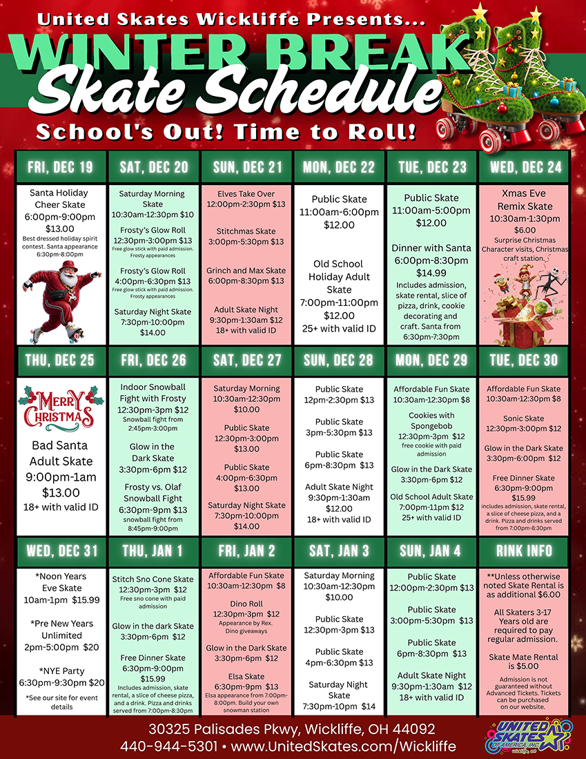 Winter Break 2025 United Skates Wickliffe