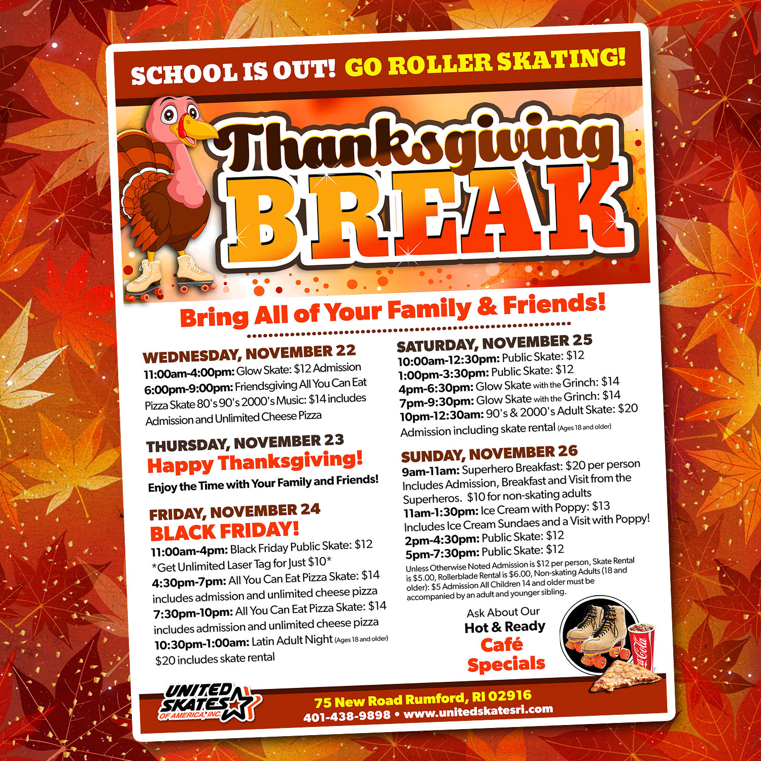 United Skates Thanksgiving Break Schedule