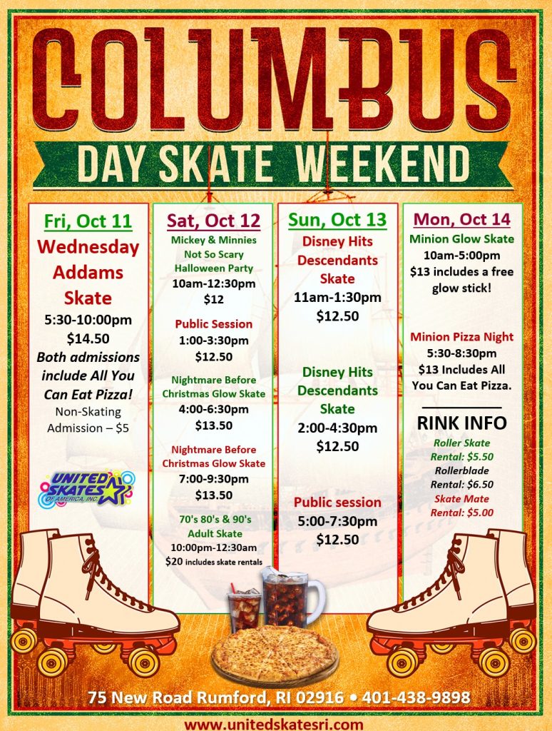 Columbus Day Weekend - School is Out and We're Open at United Skates in Rumford 2024