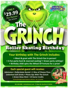 Grinch Kids Birthday Parties at United Skates in Rumford, RI