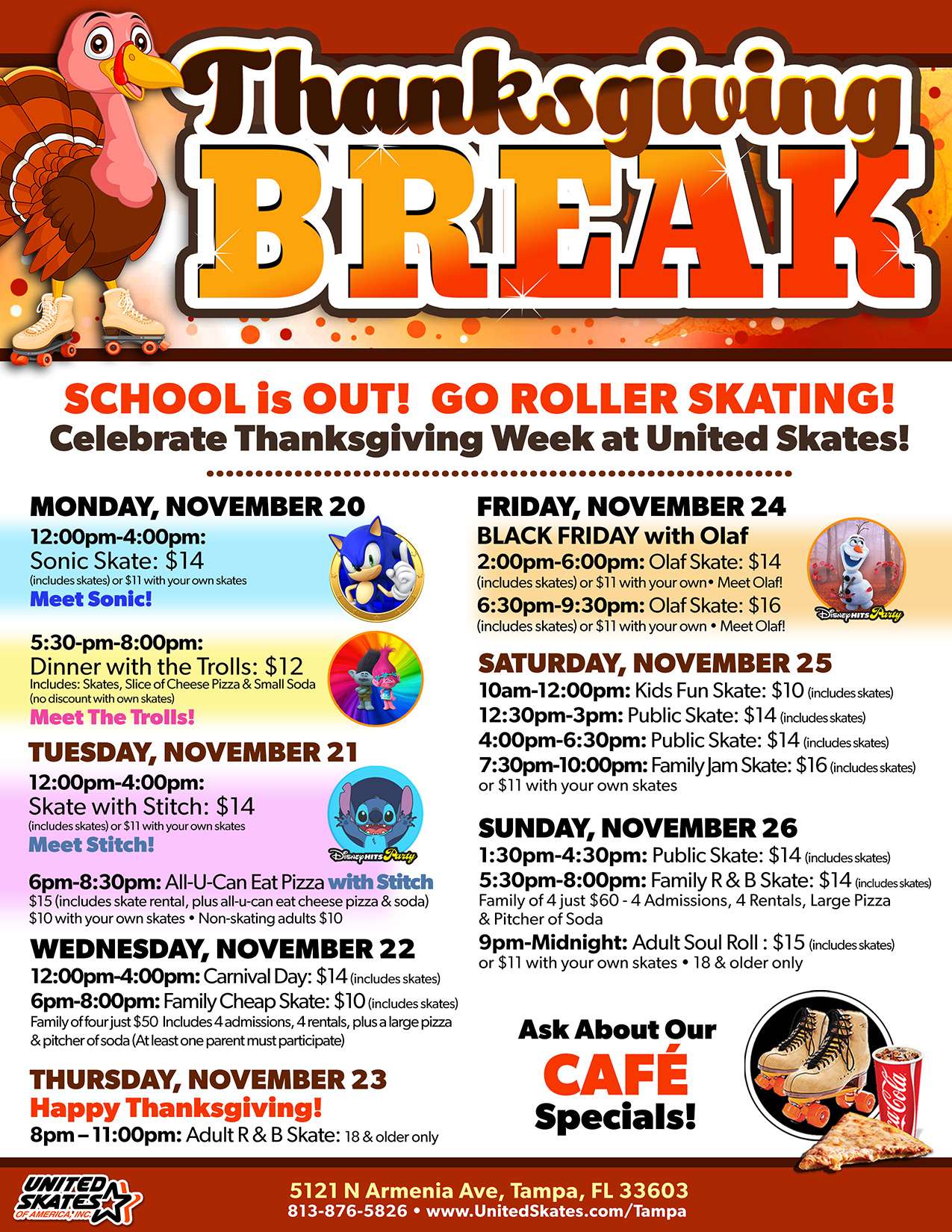 United Skates Thanksgiving Break Schedule