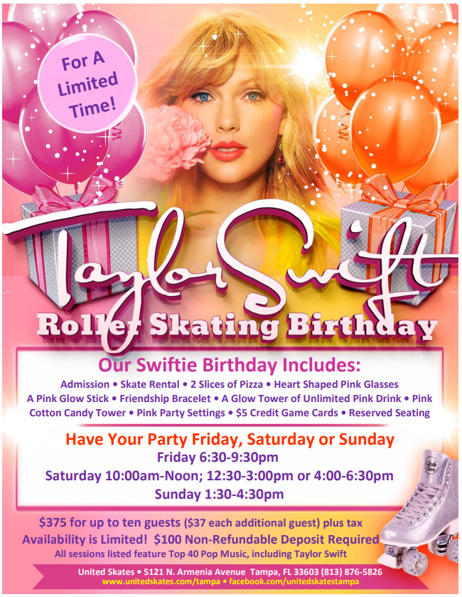 United Skates Tampa Taylor Swift Birthday Package