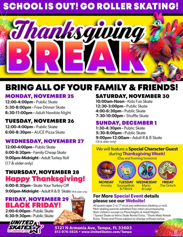 United Skates Tampa Thanksgiving Break 2024