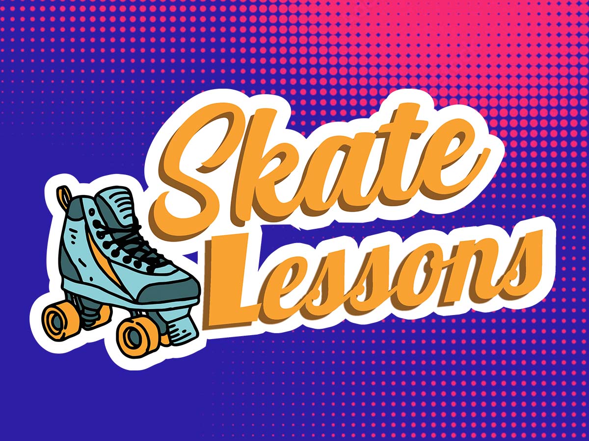 hand drawn roller skate next to skate lesson text