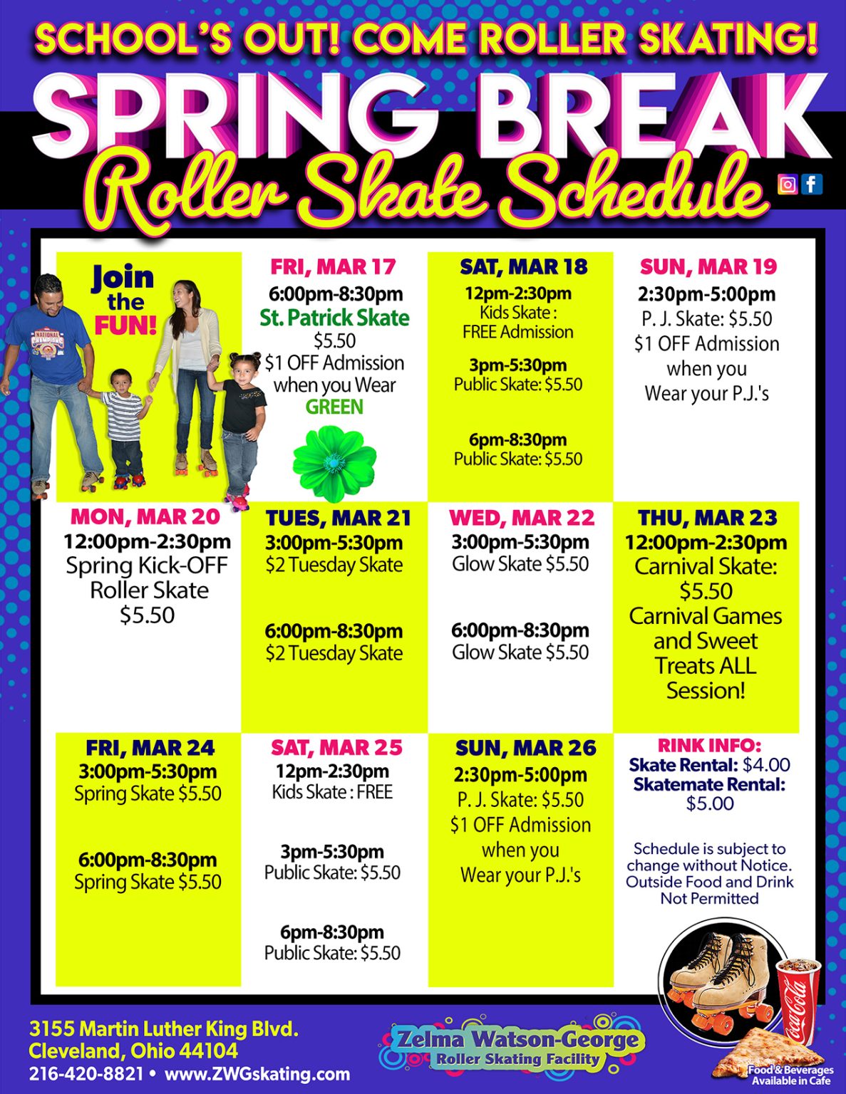 Schedule & Events Zelma Watson Skating