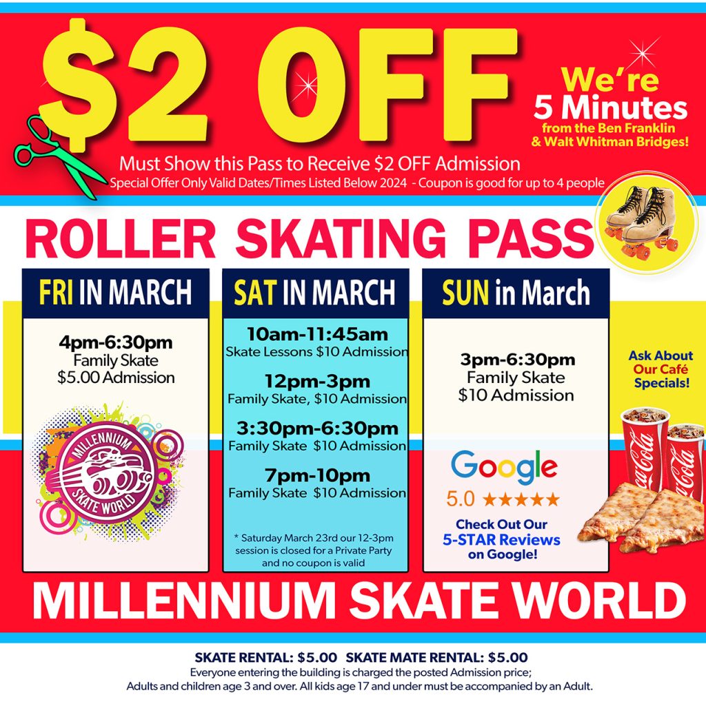2 Dollars Off Admission in March at Millennium Skate World