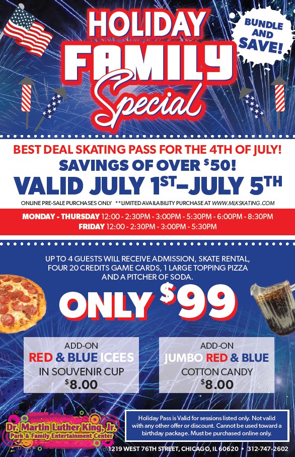 4th of July Special Family Package at MLK Skating & Bowling