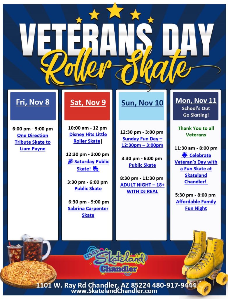 Schools Out Veterans day roller skating at Skateland in Chandler