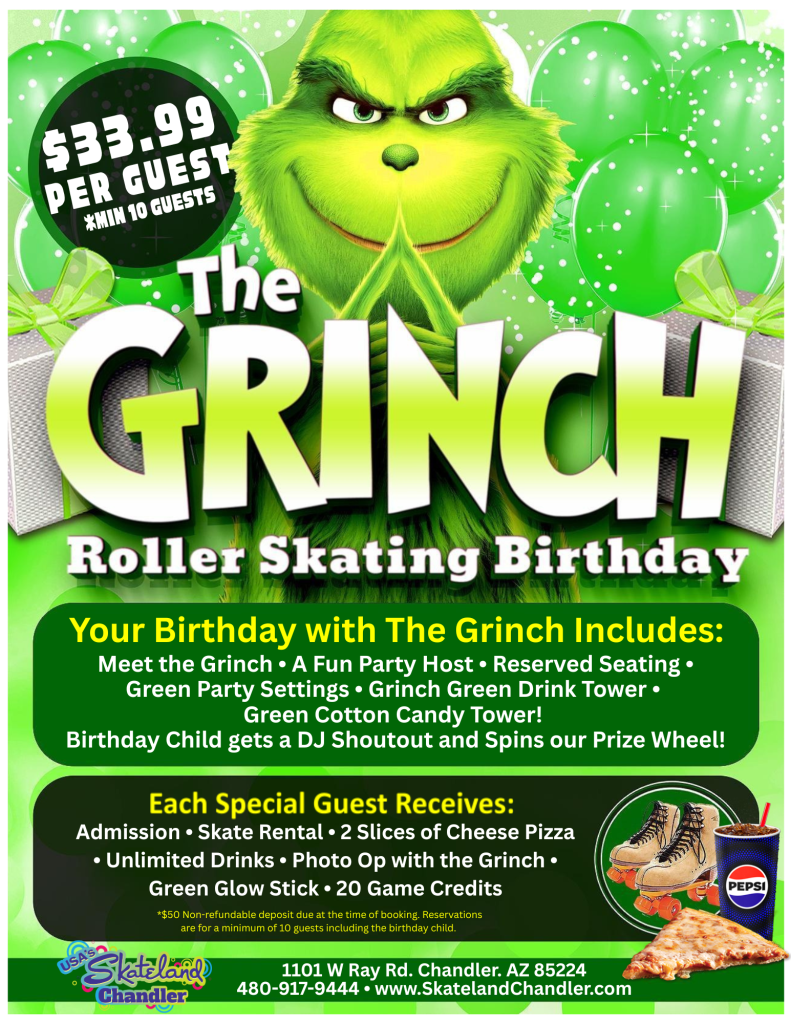 Grinch Theme Birthday Party Package at Skateland Chandler