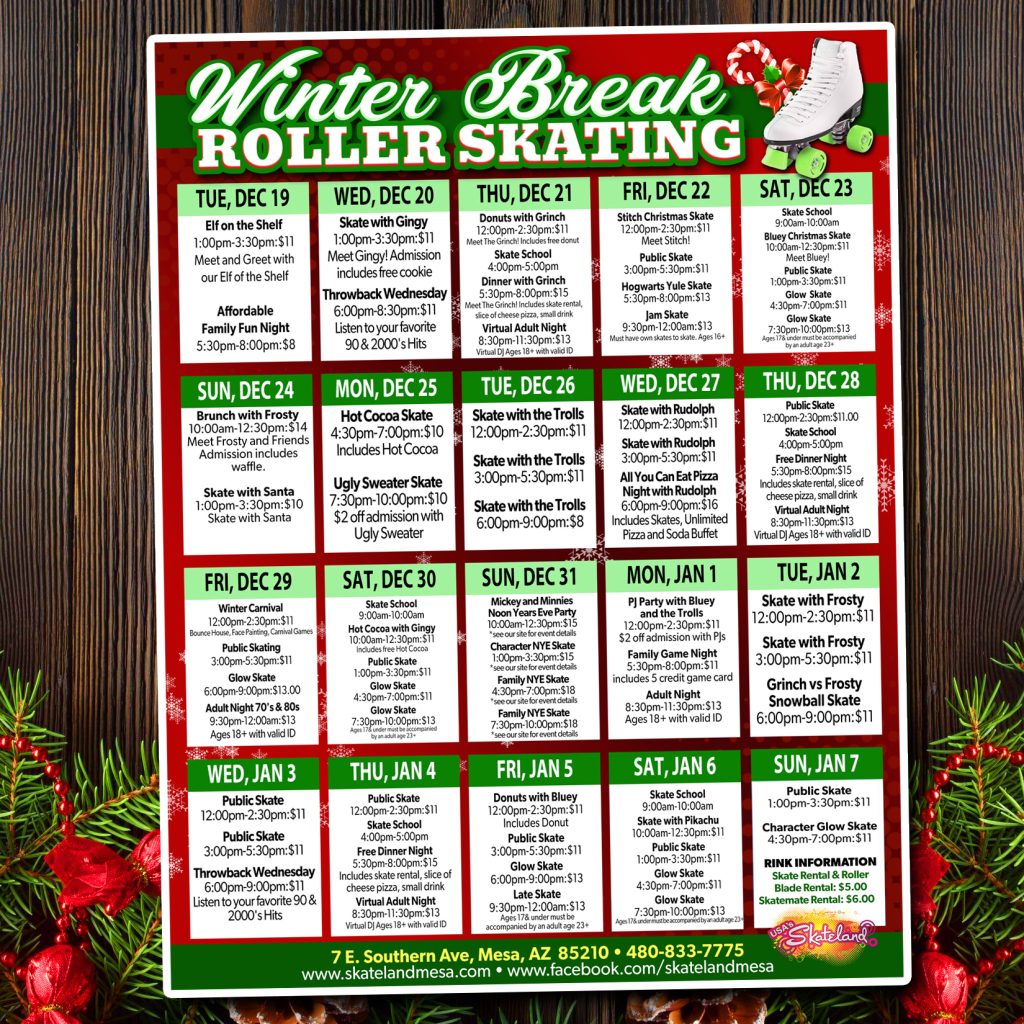 Skateland Mesa Winter Break Calendar