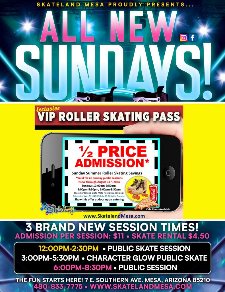 1/2 Price Admission Coupon for Sundays at Skateland Mesa