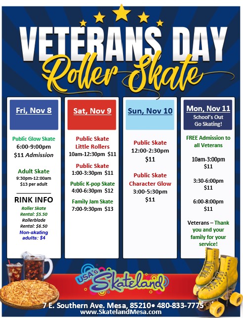 Veterans Day Weekend skating at Skateland