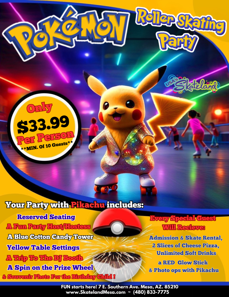 PokeMon Birthday Party Package at Skateland Mesa