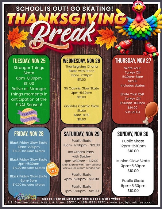 Come Skating Thanksgiving Break at Skateland