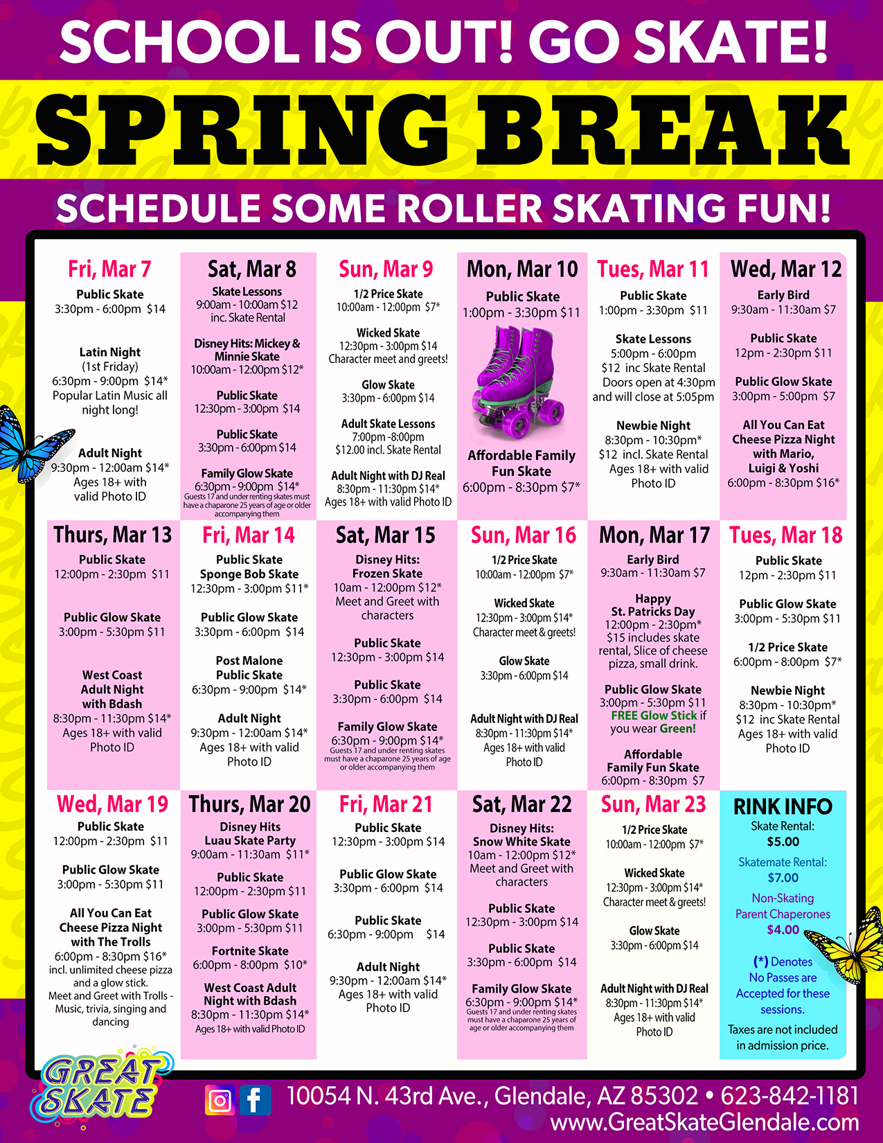 Spring Break Roller Skating Schedule at Great Skate March 2025