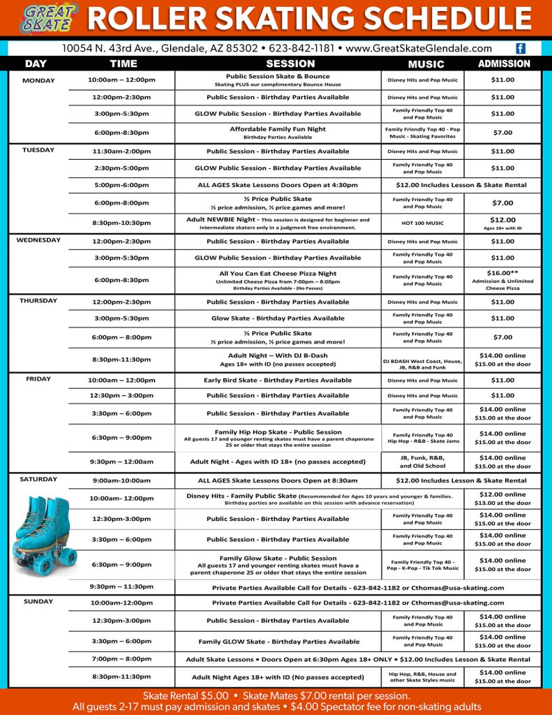 Great Skate Summer Schedule 2025