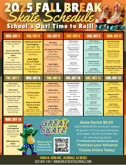Fall Break Skating Schedule at Great Skate