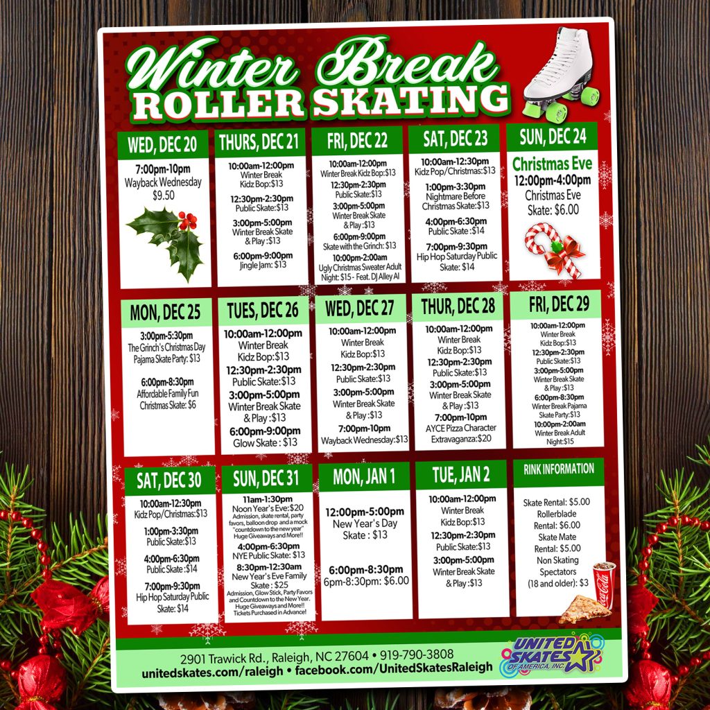 United Skates Raleigh Winter Break Calendar