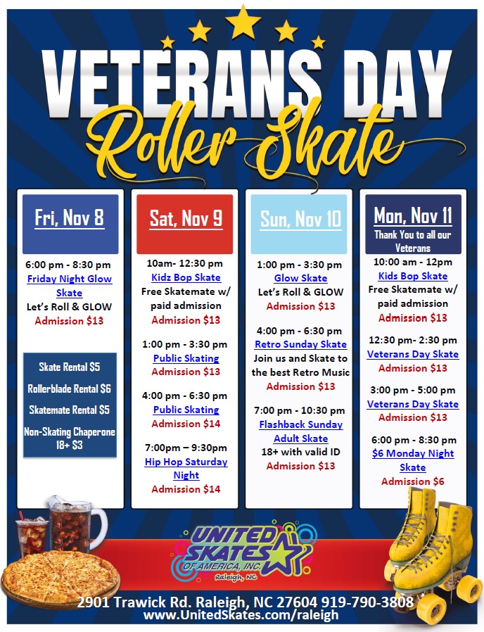 Schools Out Veteran's day roller skating at United Skates