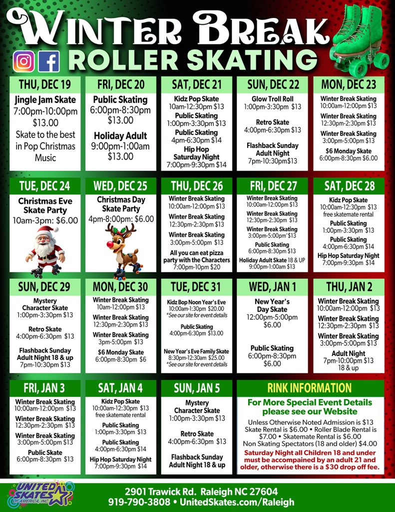 United Skates Raleigh Winter Break 2024