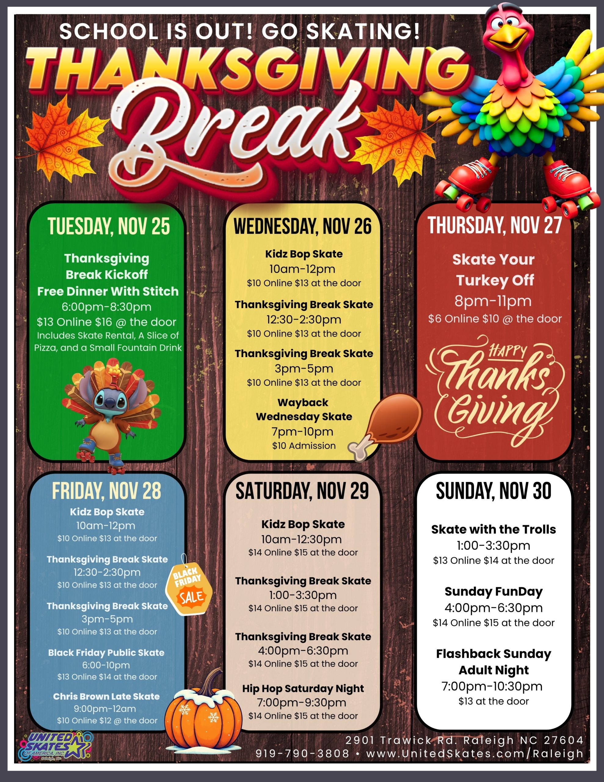 United Skates Raleigh Thanksgiving Break 2025