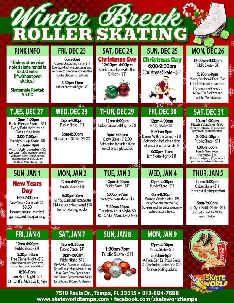 Skateworld Tampa Winter Break Schedule
