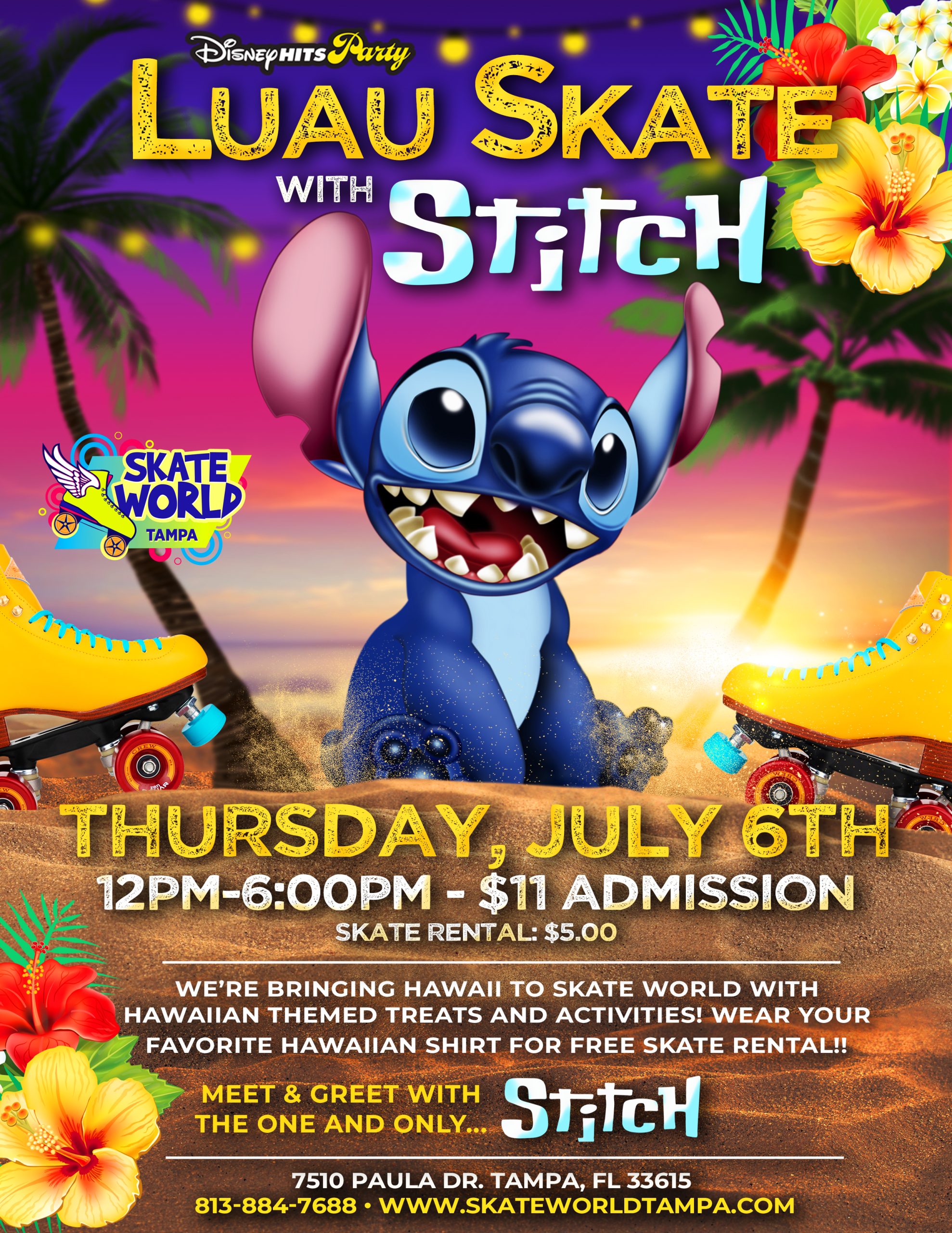 Luau skate with stitch at skate world