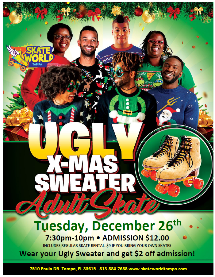 adult ugly christmas sweater skate at skate world tampa