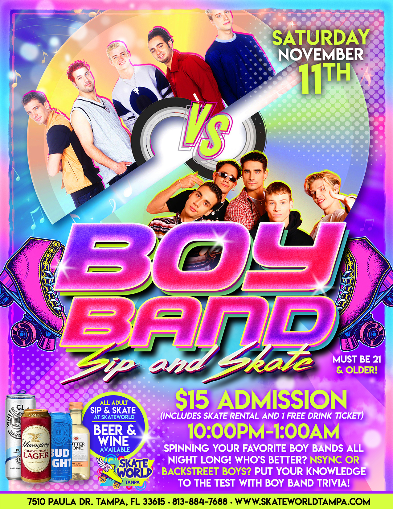 Boy Band Sip & Skate at skate world tampa