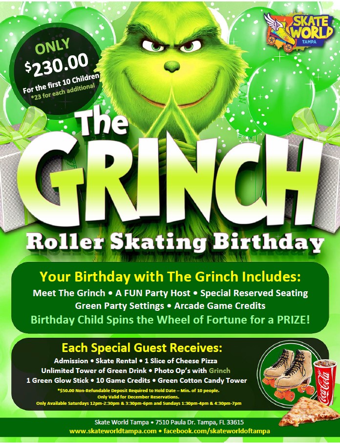 Grinch Birthday Skate Party at Skateworld in Tampa