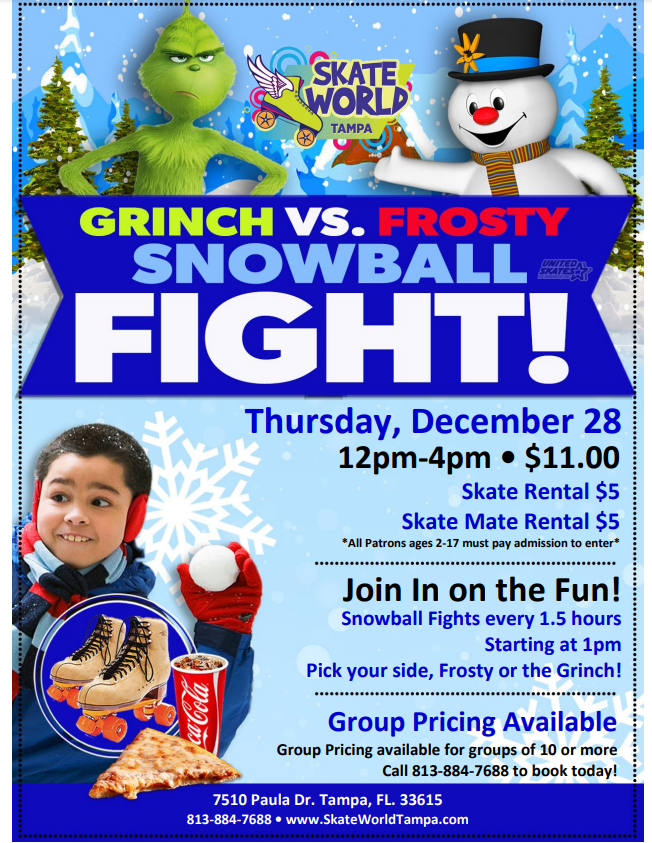 grinch vs frosty snowball fight skate at skate world tampa