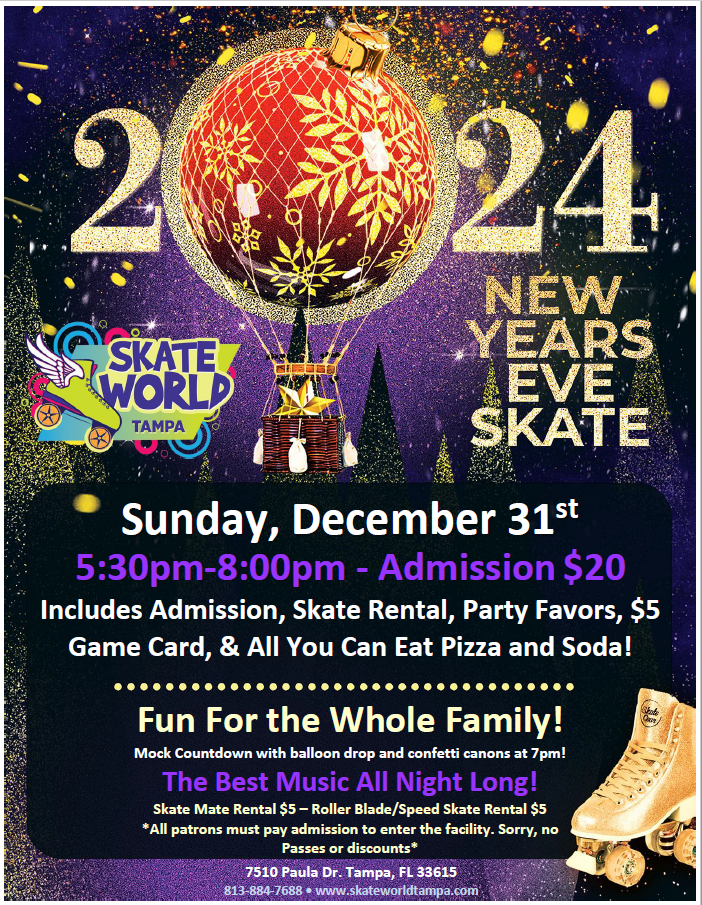 family new years skate party at skate world tampa