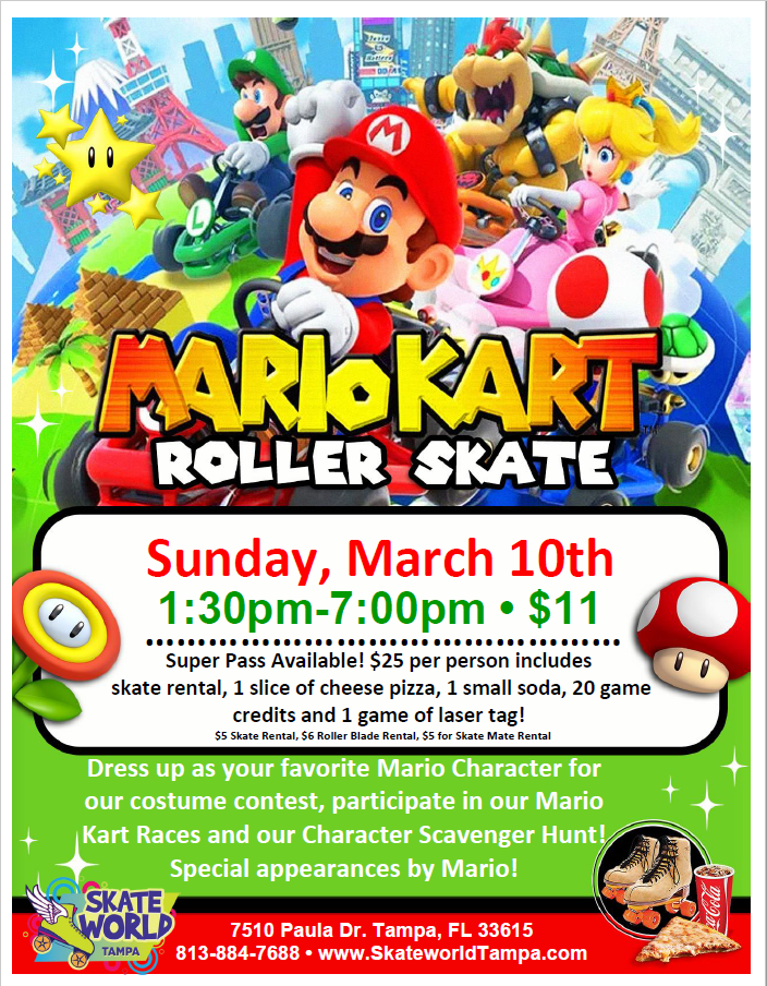 Mario Kart Roller Skating Event at Skate World Tampa