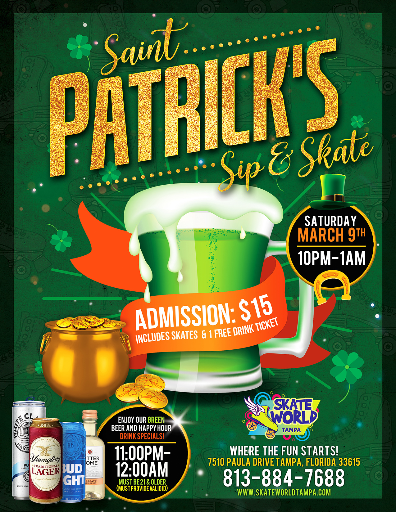 St. Patrick's Sip & Skate Adult Skating at Skate World Tampa