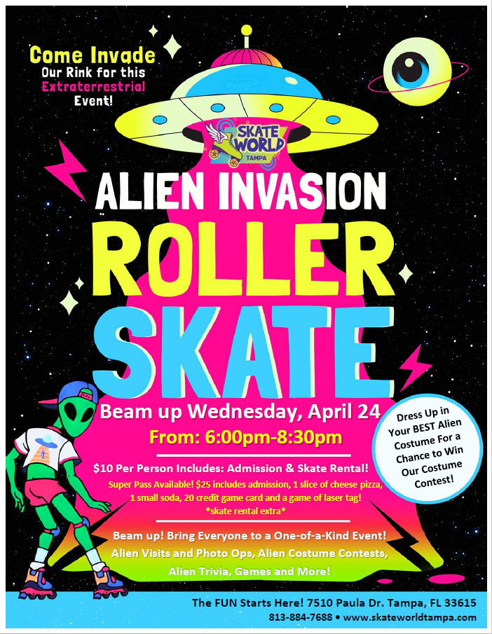 Alien Invasion Roller Skate at Skate World Tampa!