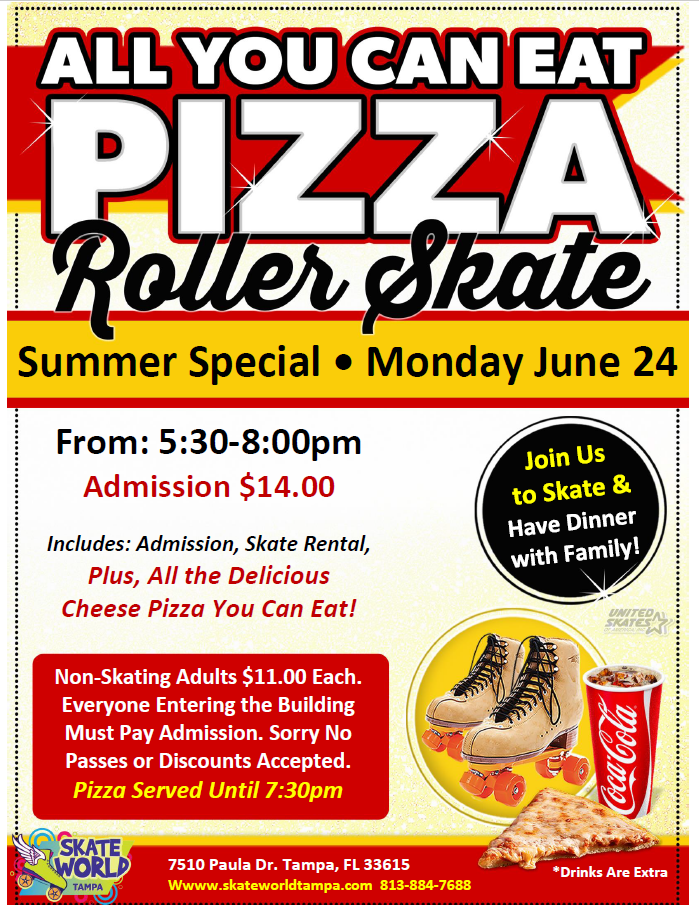 All You Can Eat Pizza Roller Skating at Skate World Tampa