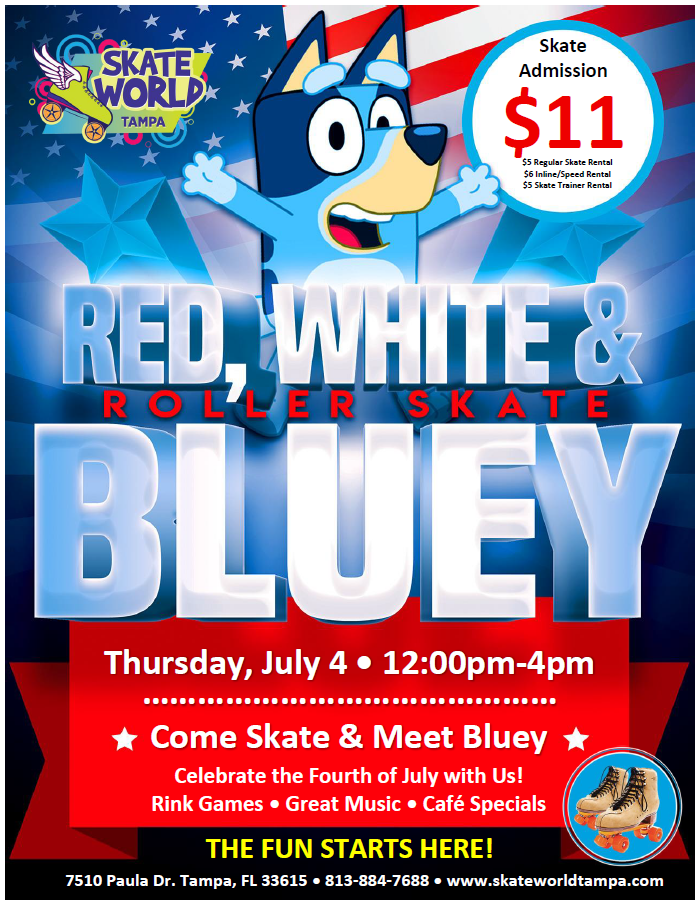 Red white and Bluey fourth of july skating at skate world tampa