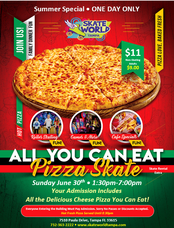 All You can Eat Pizza Party at Skateworld Tampa!