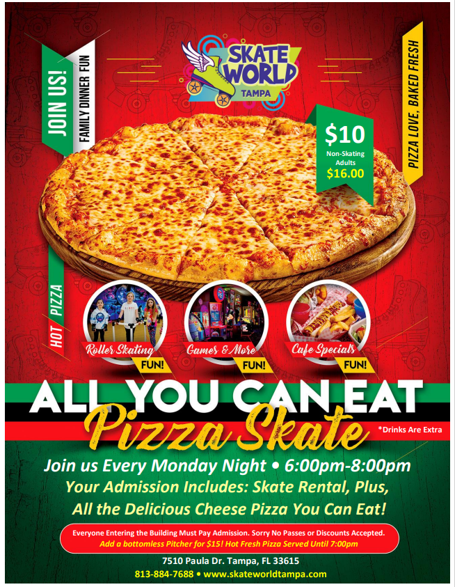 All You Can Eat Cheese Pizza Skate at Skateworld Tampa!