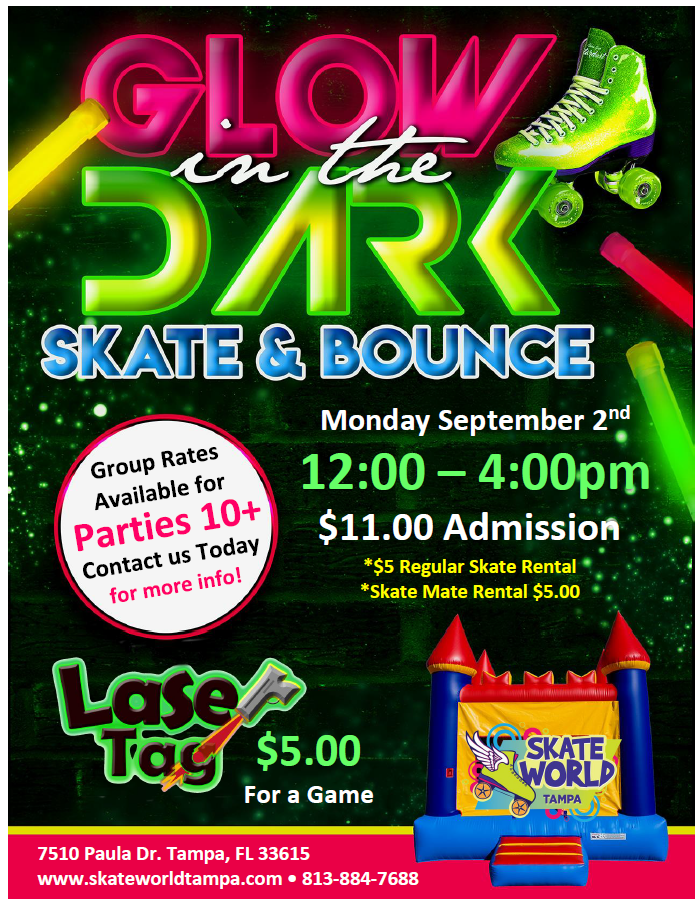 Labor Day Glow in the Dark Skate & Bounce at Skateworld Tampa!