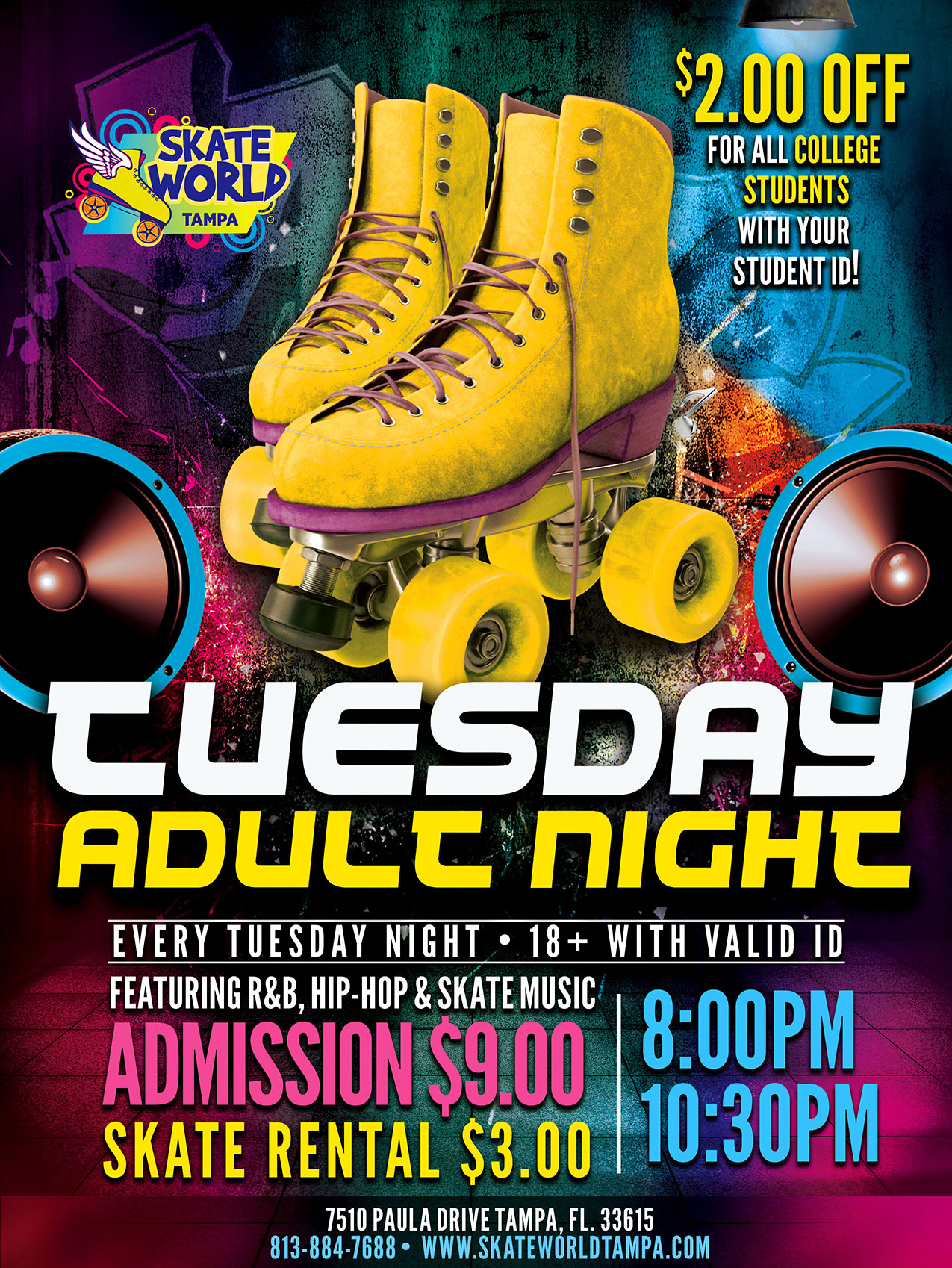 Tuesday Adult Night Skate at Skateworld Tampa! Ages 18+