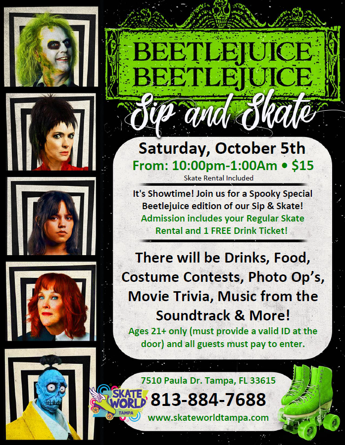 Halloween BEETLEJUICE Sip & Skate at Skateworld Tampa!