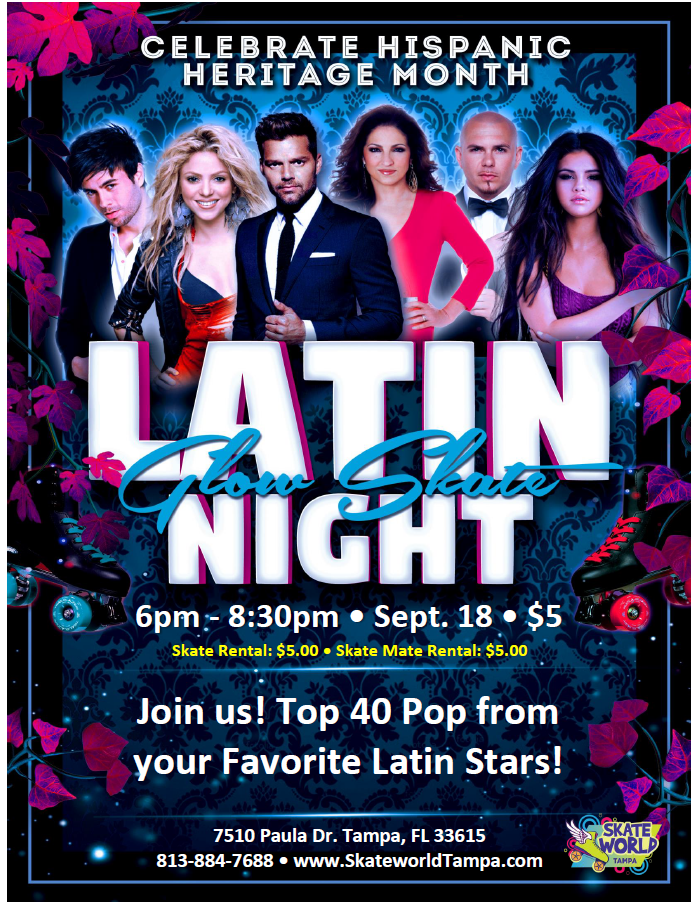 Latin Glow Skate Night at Skateworld Tampa Celebrating Hispanic Heritage Month!