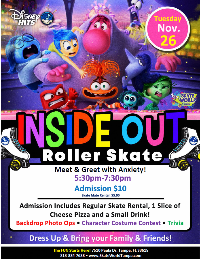 Inside Out Skate at Skateworld Tampa for Fall Break 2024