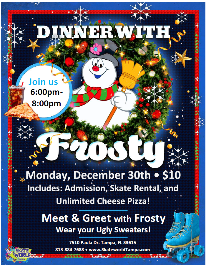 All you can eat cheese pizza skate with frosty the snowman at skateworld tampa!